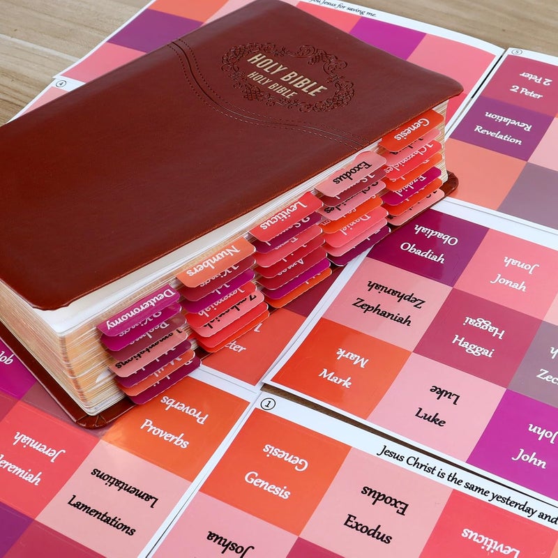 DOMMARE 90 Pieces Bible Tabs Pink for Women Girls, Laminated Large Print Bible Bookmarks, Waterproof Index Tabs Study Supplies Guide Kit, Baptism Christian Gifts for Men Boys Beginner Easy to Read - Image 3